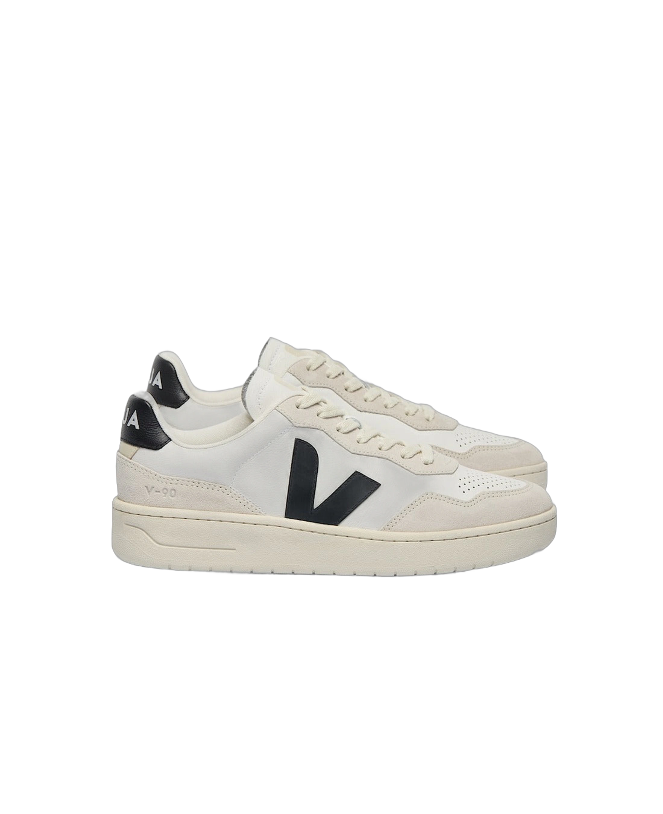 Zapatillas VEJA V-90 O.T. Leather White Black - flat lateral