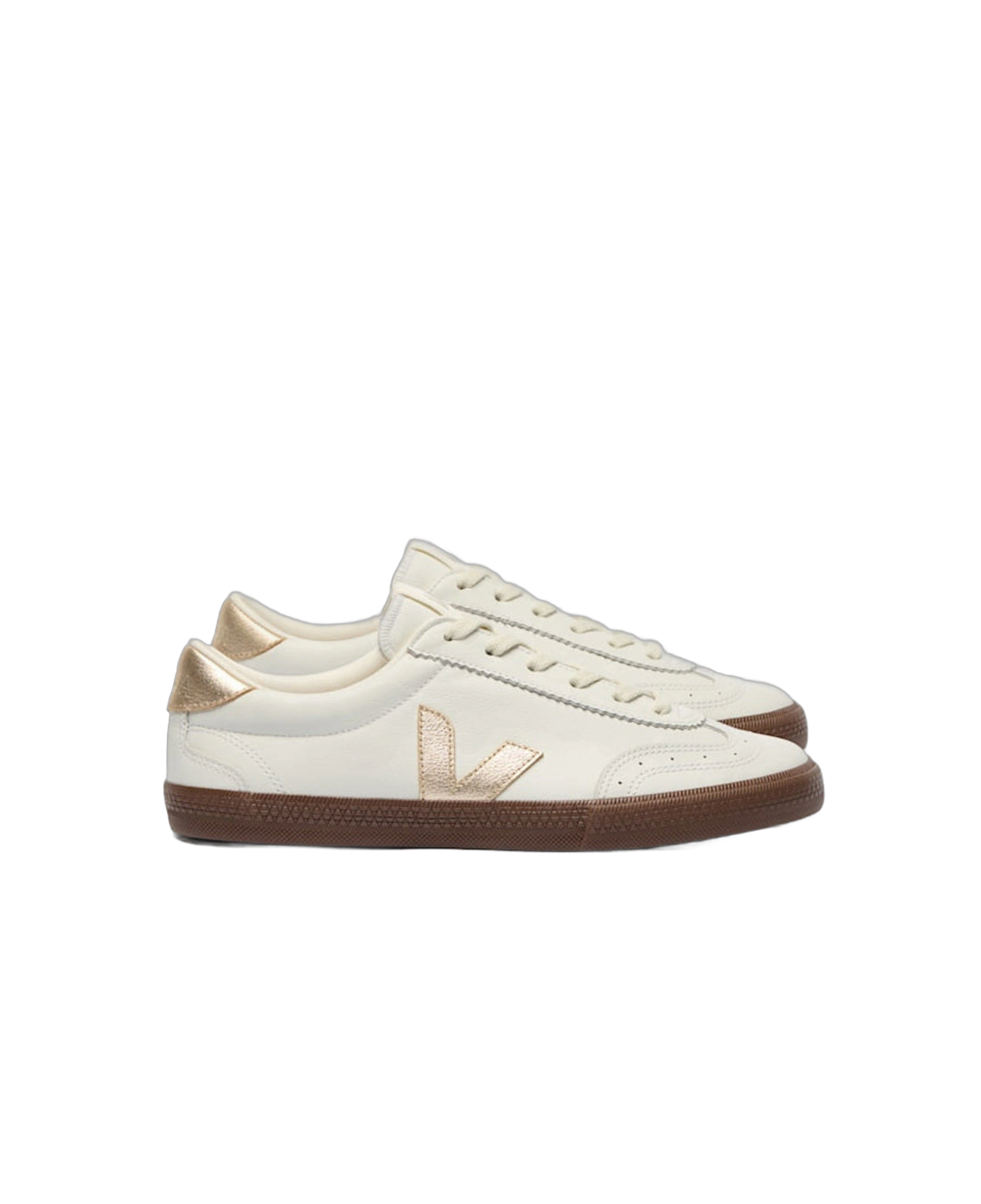 Zapatillas VEJA Volley Leather White Platine Bark - flat lateral