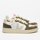 VEJA V-82 Leder-Sneaker in Weiß und Natur-Khaki