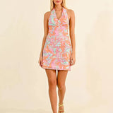 Vestido Lili Sidonio Estampado con Escote Halter - ECRU