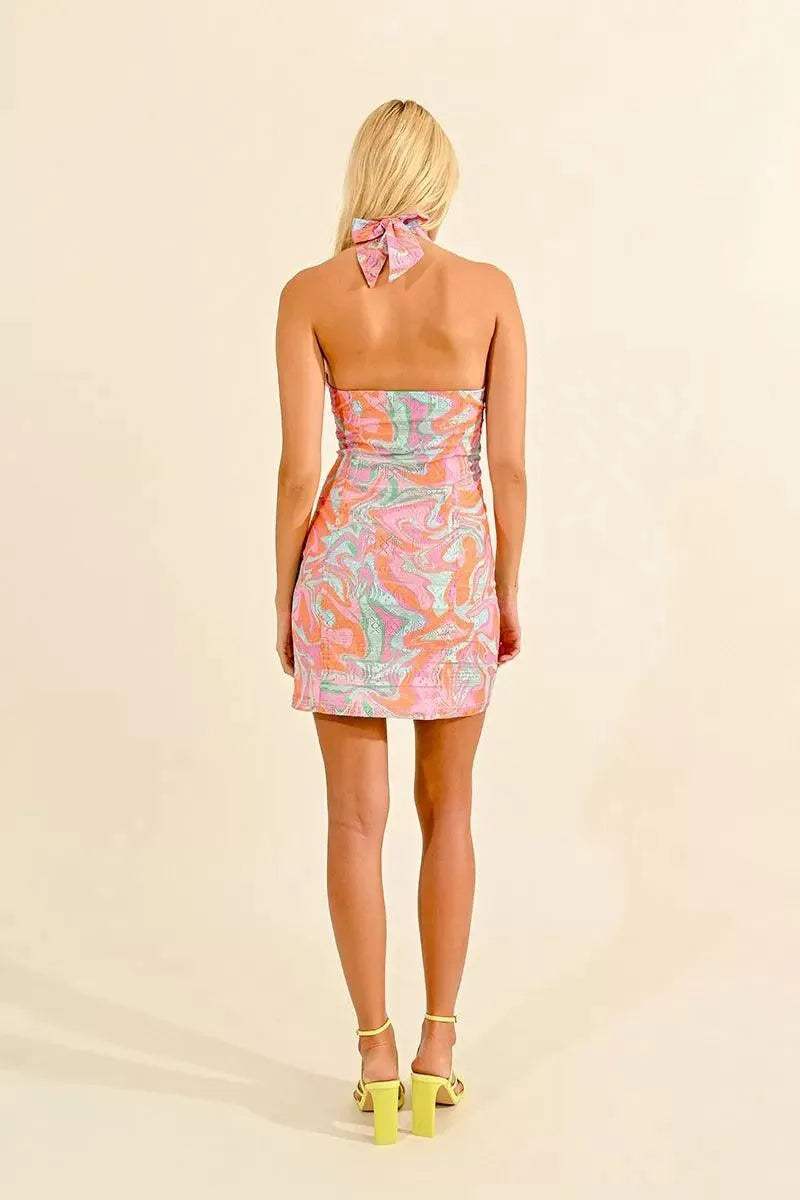 Vestido Lili Sidonio Estampado con Escote Halter - ECRU