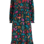 Vestido Sugarhill Annalise Midi Smock Dark Green Tiger Cutouts - ECRU