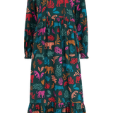 Vestido Sugarhill Annalise Midi Smock Dark Green Tiger Cutouts - ECRU