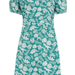 Vestido Sugarhill Annette de Punto con Cuello Pico Teal Dinosaur Stamp - ECRU