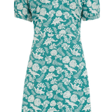 Vestido Sugarhill Annette de Punto con Cuello Pico Teal Dinosaur Stamp - ECRU