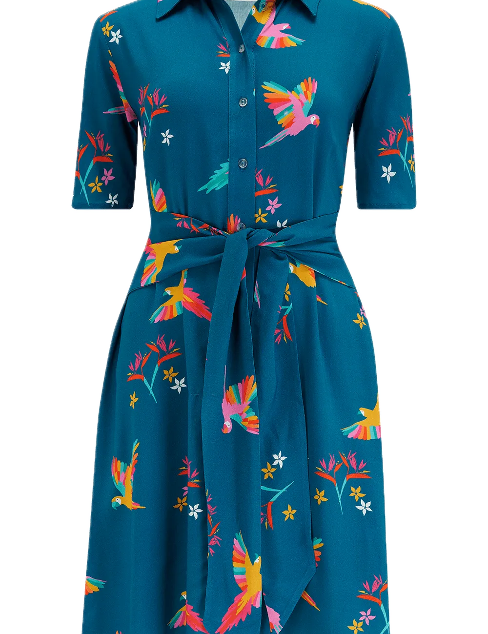 Vestido Sugarhill Camisero Dessie Teal Rainbow Parrots - ECRU