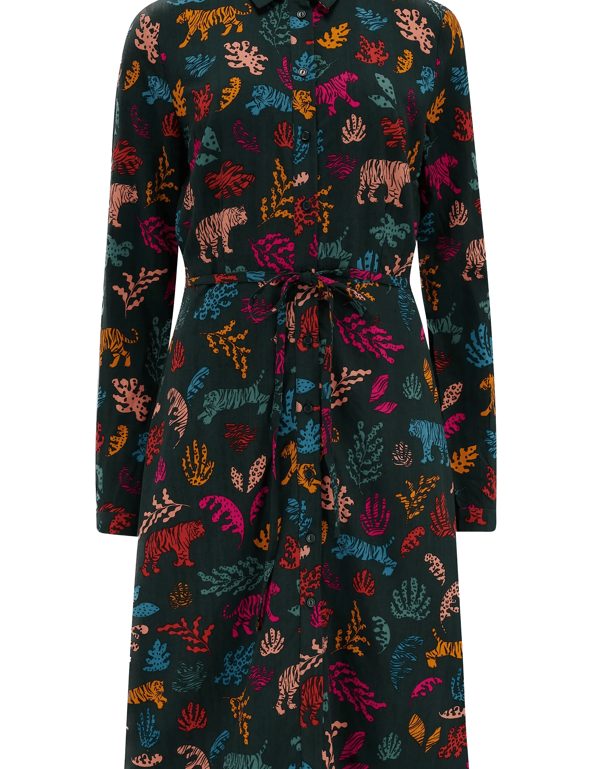 Vestido Sugarhill Camisero Zadie Dark Green Tiger Cutouts - ECRU