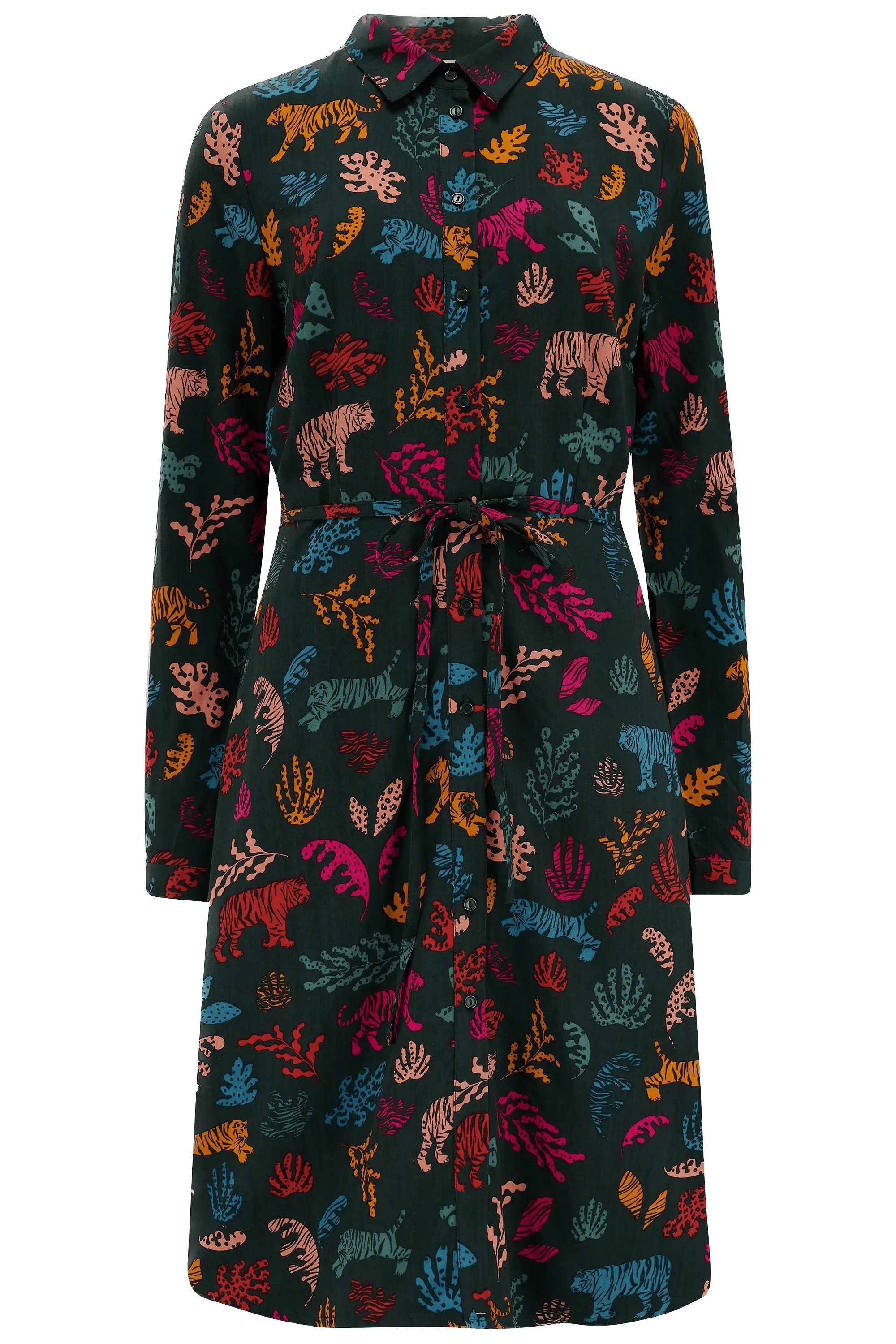 Vestido Sugarhill Camisero Zadie Dark Green Tiger Cutouts - ECRU