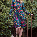 Vestido Sugarhill Camisero Zadie Dark Green Tiger Cutouts - ECRU