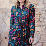 Vestido Sugarhill Camisero Zadie Dark Green Tiger Cutouts - ECRU