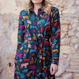 Vestido Sugarhill Camisero Zadie Dark Green Tiger Cutouts - ECRU