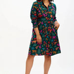 Vestido Sugarhill Camisero Zadie Dark Green Tiger Cutouts - ECRU