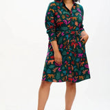 Vestido Sugarhill Camisero Zadie Dark Green Tiger Cutouts - ECRU