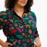 Vestido Sugarhill Camisero Zadie Dark Green Tiger Cutouts - ECRU