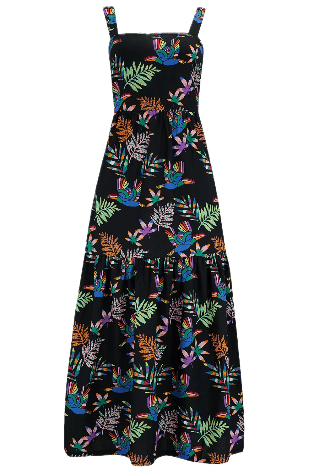 Vestido Sugarhill Charlotte Maxi Black Rainbow Toucans - ECRU