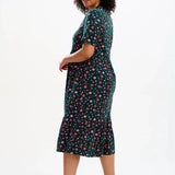 Vestido Sugarhill de Algodón Orgánico Heather Midi Smock Dark Green Forest Floral - ECRU