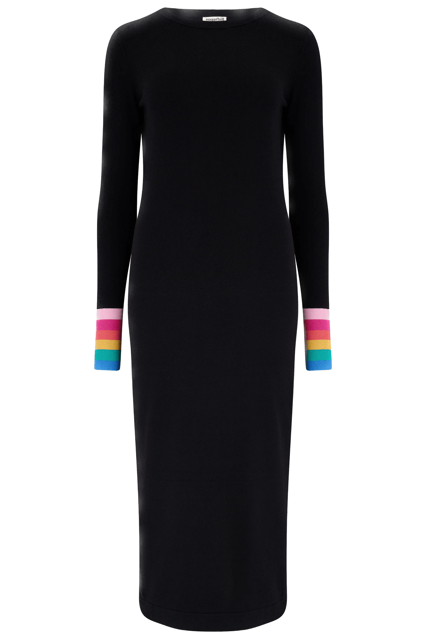 Vestido Sugarhill de Punto Liselle Black, Rainbow Stripe Cuffs - ECRU