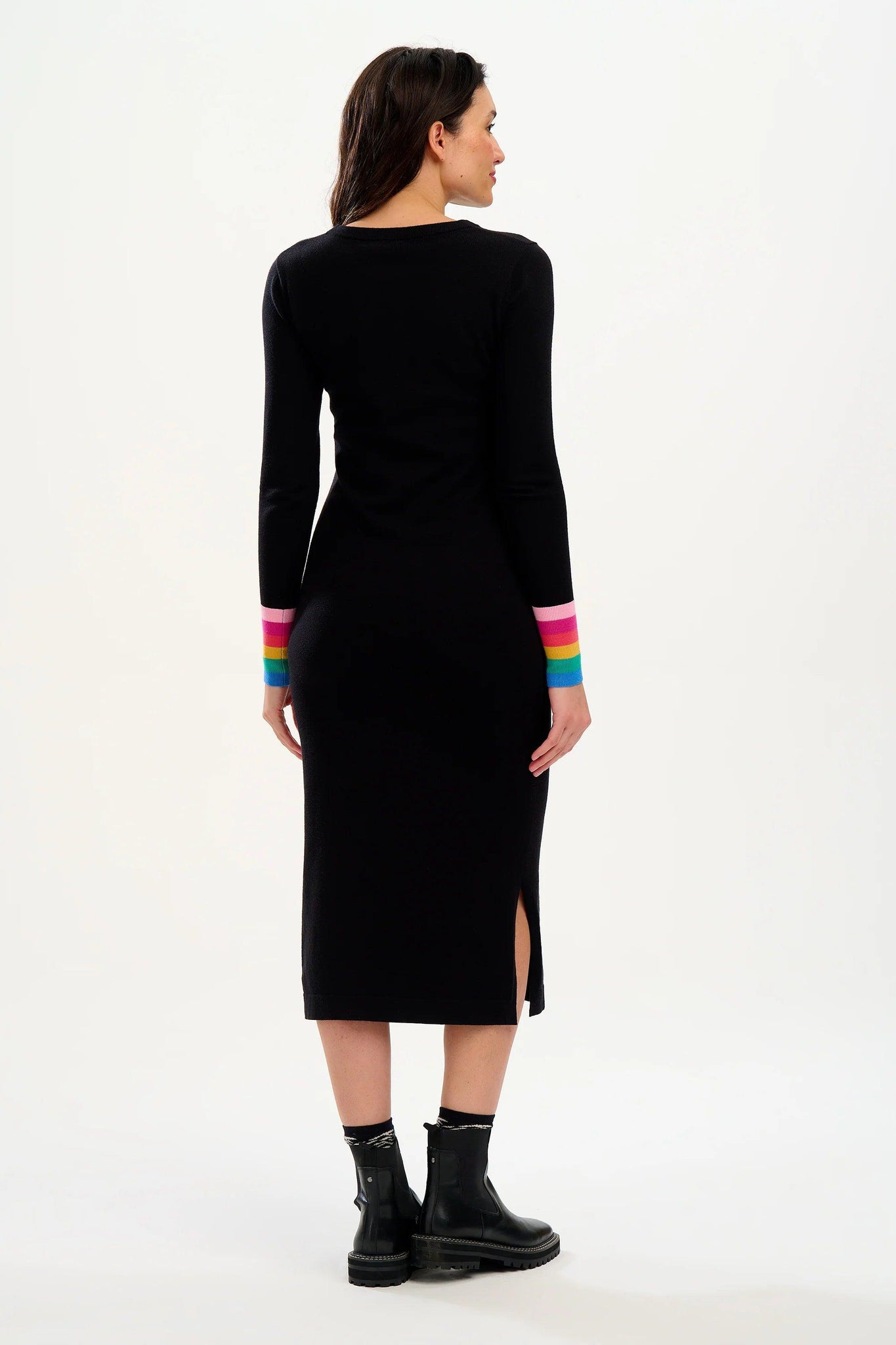 Vestido Sugarhill de Punto Liselle Black, Rainbow Stripe Cuffs - ECRU