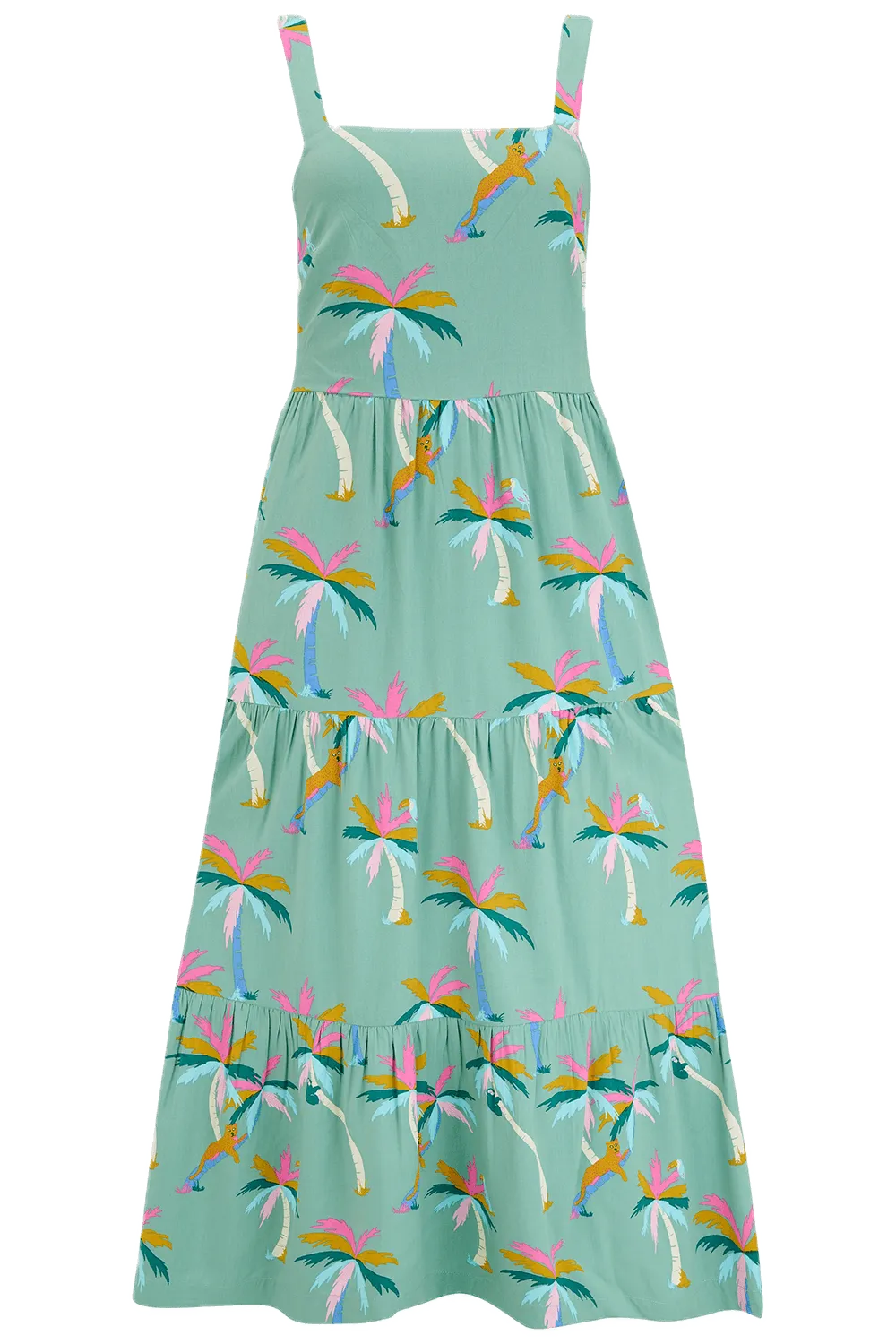 Vestido Sugarhill Elora Green Rainbow Palms - ECRU