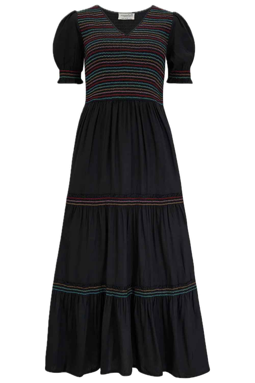 Vestido Sugarhill Harley Midi Negro Rainbow Shirring - ECRU