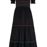 Vestido Sugarhill Harley Midi Negro Rainbow Shirring - ECRU