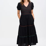 Vestido Sugarhill Harley Midi Negro Rainbow Shirring - ECRU
