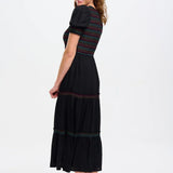 Vestido Sugarhill Harley Midi Negro Rainbow Shirring - ECRU