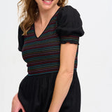 Vestido Sugarhill Harley Midi Negro Rainbow Shirring - ECRU