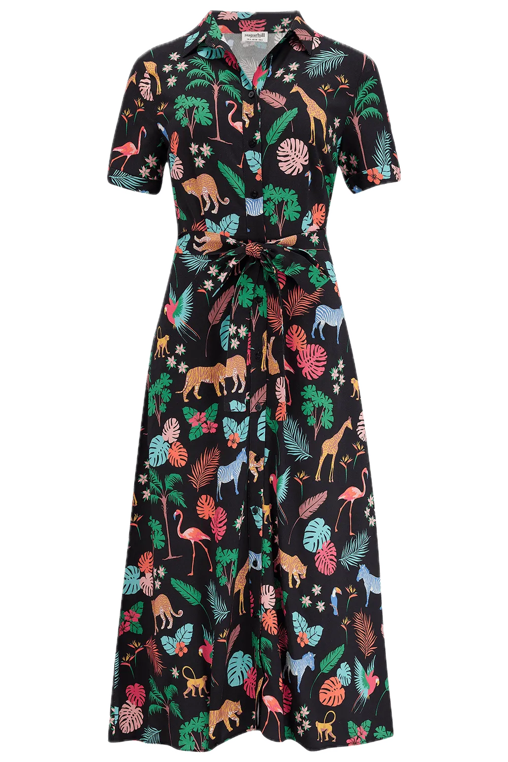 Vestido Sugarhill Lauretta Camisero Black Tropical Safari - ECRU