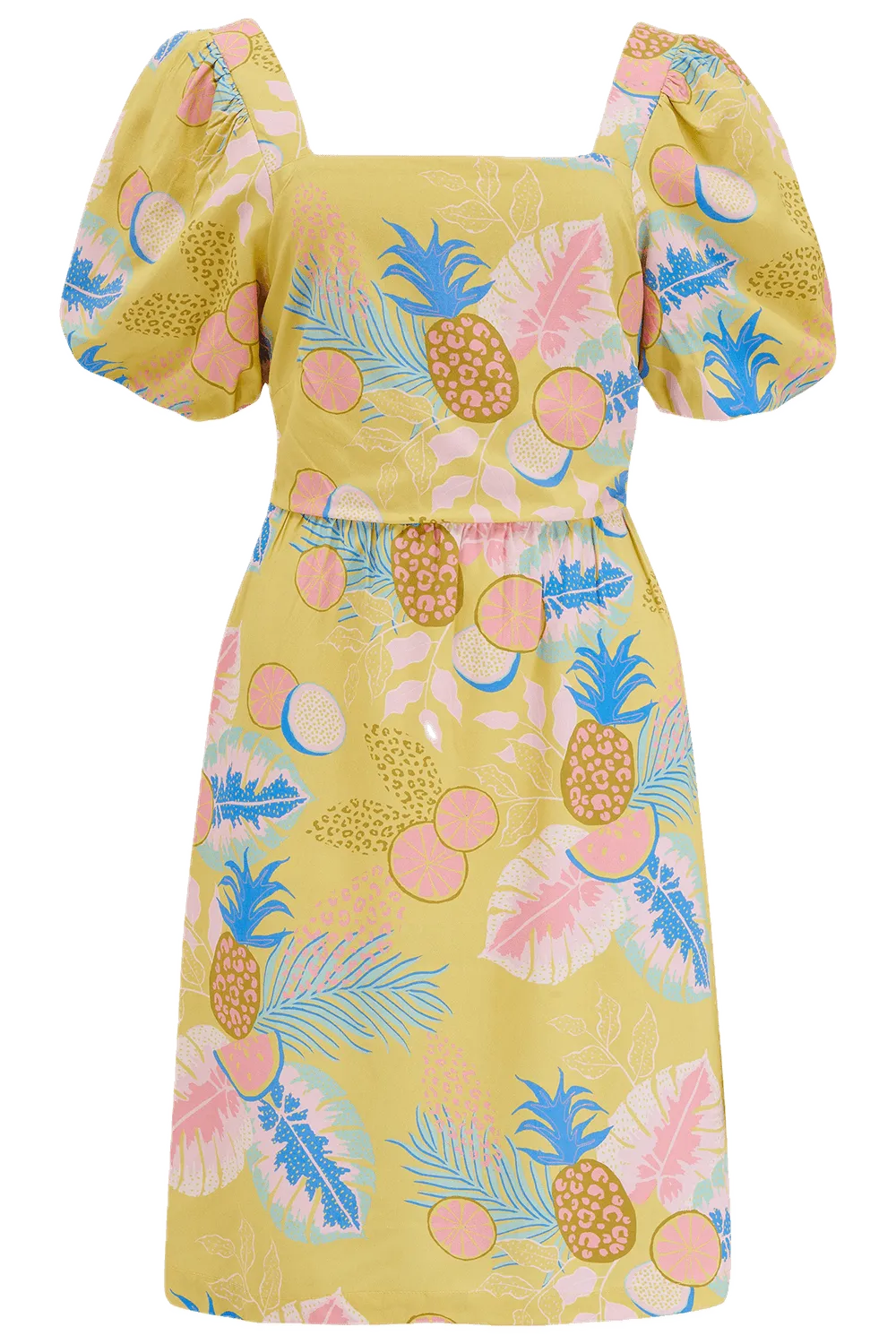 Vestido Sugarhill Lilou Yellow Tropical Fruits - ECRU