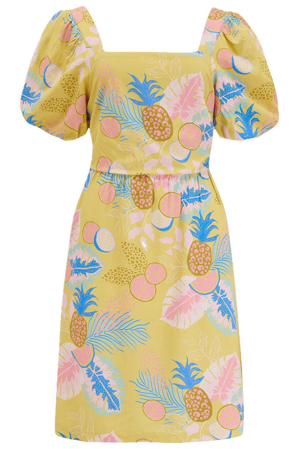 Vestido Sugarhill Lilou Yellow Tropical Fruits - ECRU