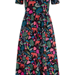 Vestido Sugarhill Unna Midi de Punto Smock Black Tigers & Toucans - ECRU