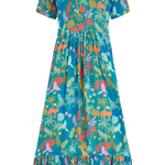 Vestido Sugarhill Vicky Maxi Smock Teal Rainbow Jungle - ECRU