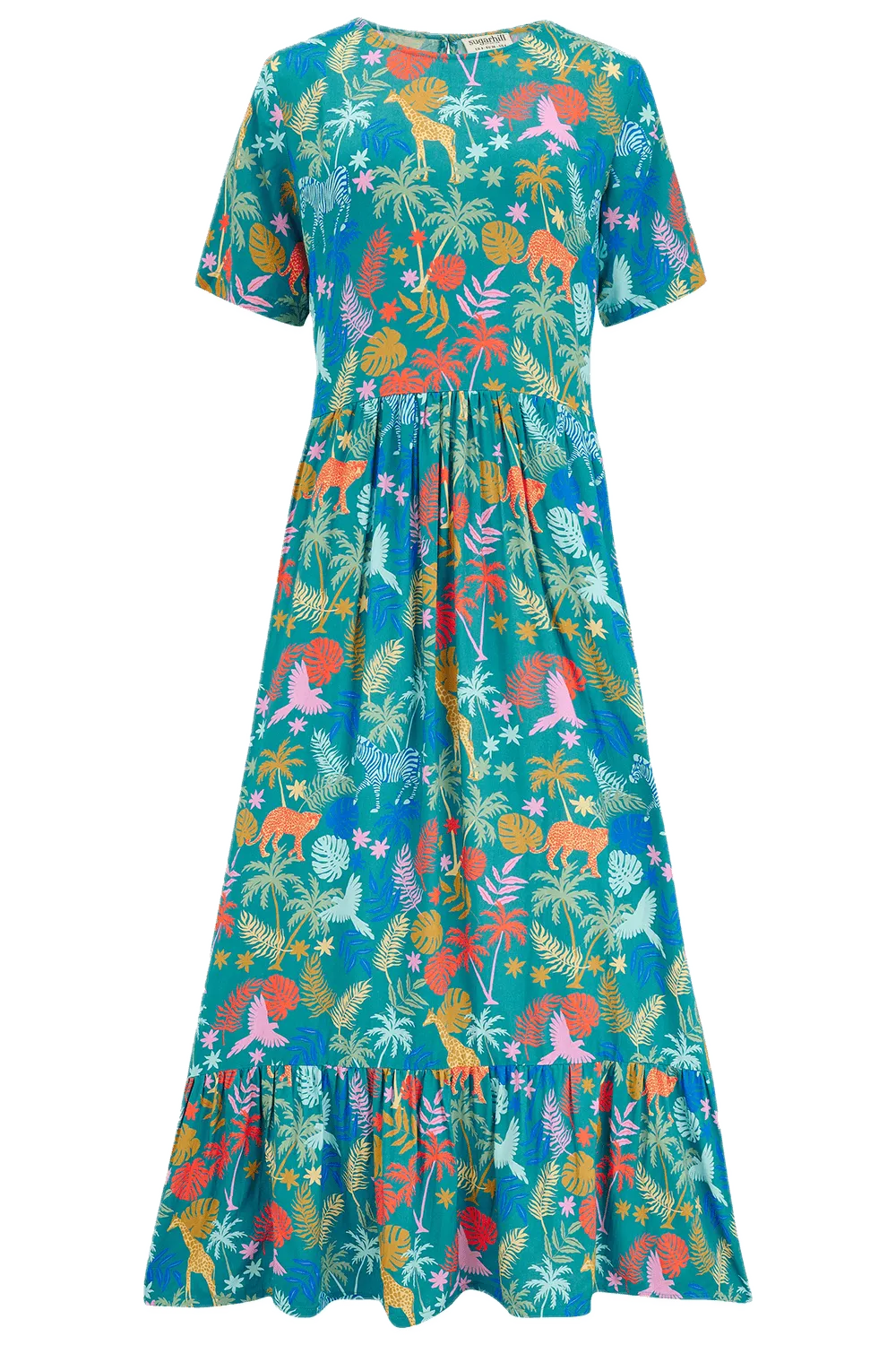 Vestido Sugarhill Vicky Maxi Smock Teal Rainbow Jungle - ECRU
