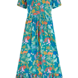 Vestido Sugarhill Vicky Maxi Smock Teal Rainbow Jungle - ECRU