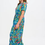 Vestido Sugarhill Vicky Maxi Smock Teal Rainbow Jungle - ECRU