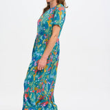Vestido Sugarhill Vicky Maxi Smock Teal Rainbow Jungle - ECRU