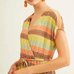 Vestido Xantik Cruzado Accordion Rainbow - ECRU
