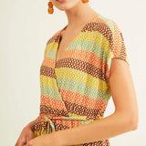 Vestido Xantik Cruzado Accordion Rainbow - ECRU