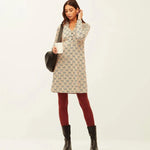 Vestido Xantik Cuello Camisero Off White Geometric Lines - ECRU