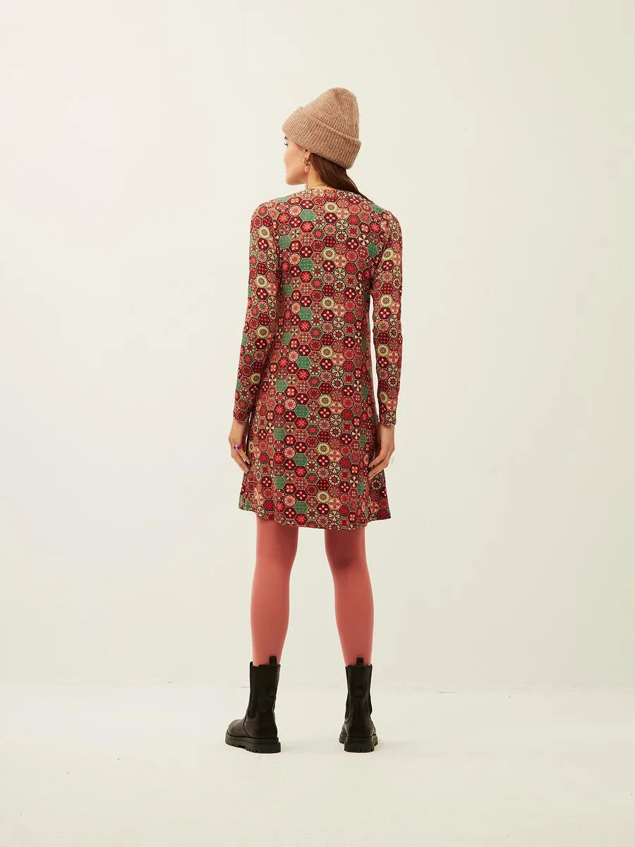 Vestido Xantik Cuello Camisero Pink Mosaic - ECRU