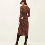 Vestido Xantik Cuello Pico Corte Falda Brown Texture - ECRU