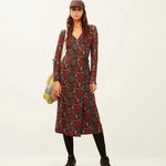 Vestido Xantik Cuello Pico Corte Falda Brown Texture - ECRU