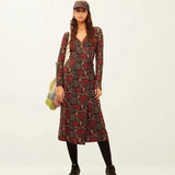 Vestido Xantik Cuello Pico Corte Falda Brown Texture - ECRU