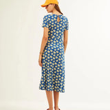 Vestido Xantik Largo Apertura Lateral Navy Daisy - ECRU