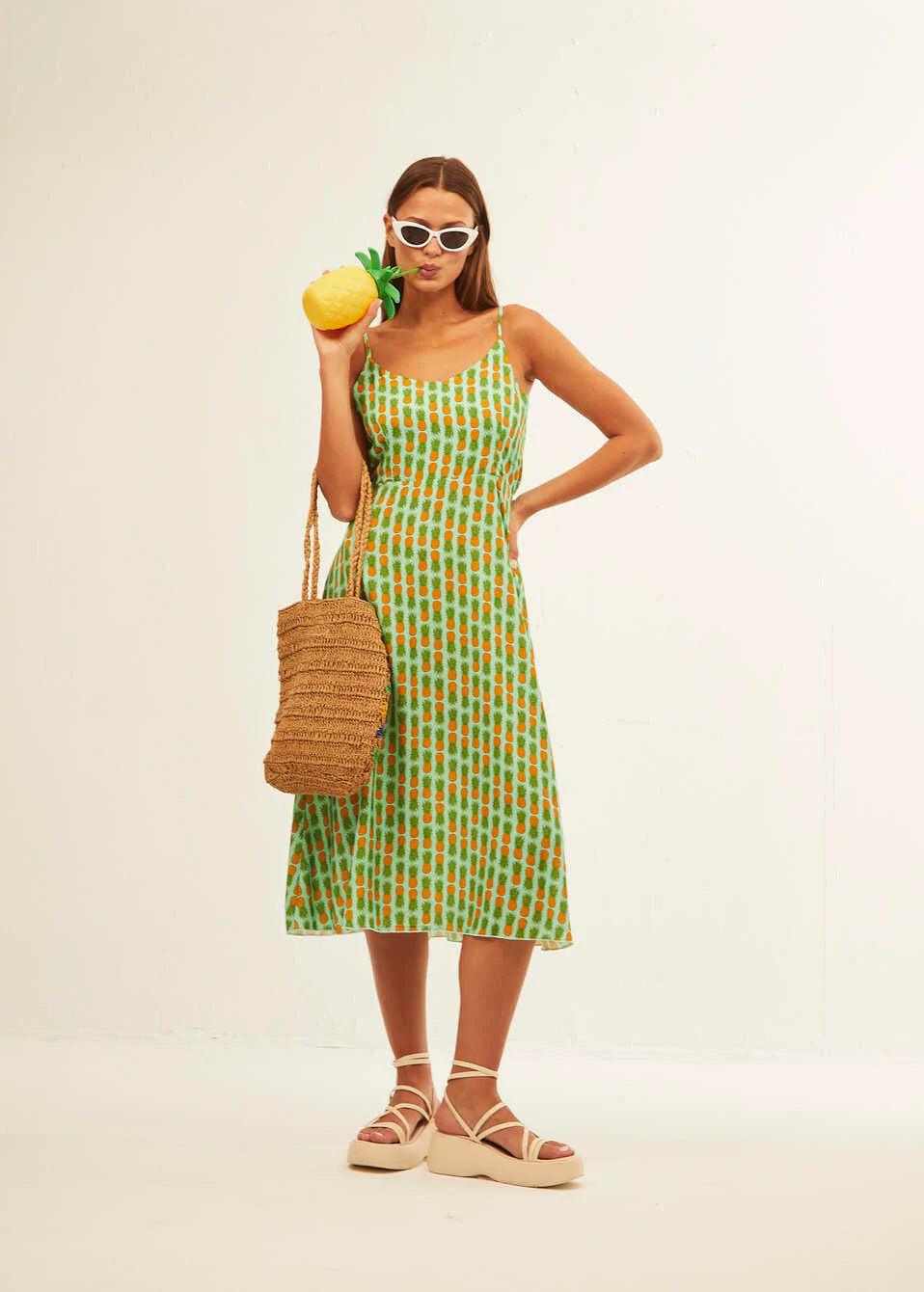 Vestido Xantik Lazo Espalda Green Pineapple - ECRU