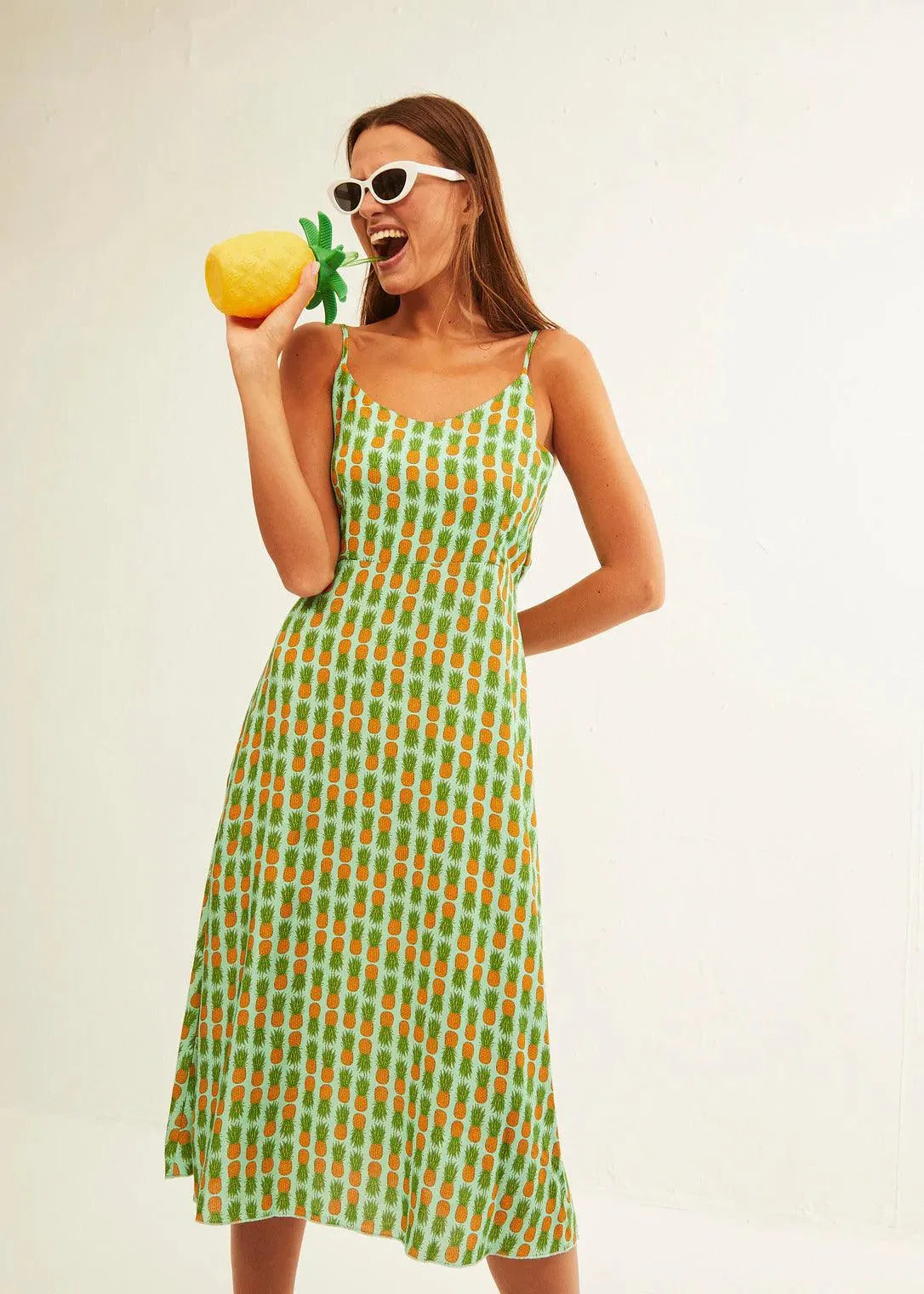 Vestido Xantik Lazo Espalda Green Pineapple - ECRU