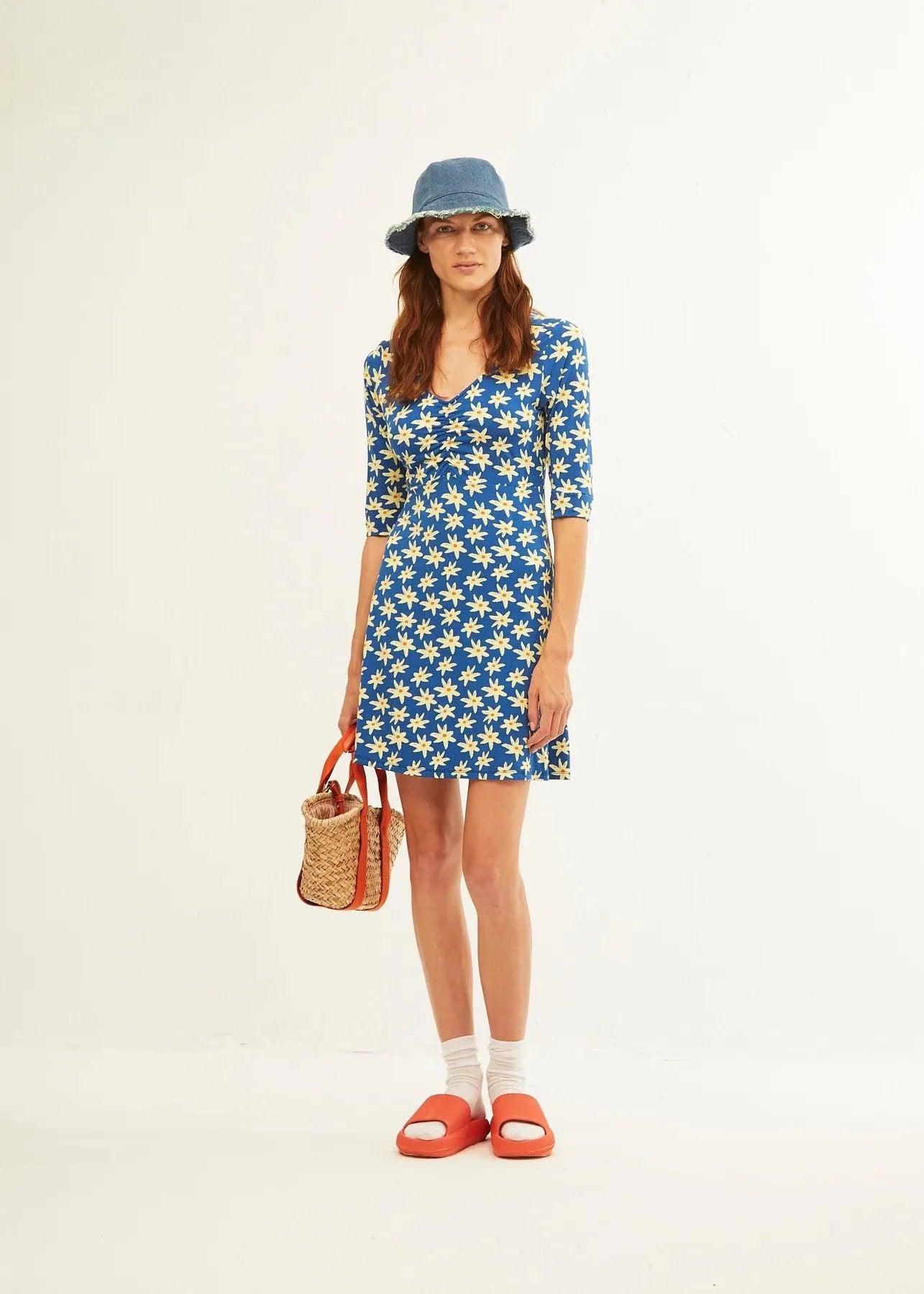 Vestido Xantik Manga 3/4 Navy Daisy - ECRU