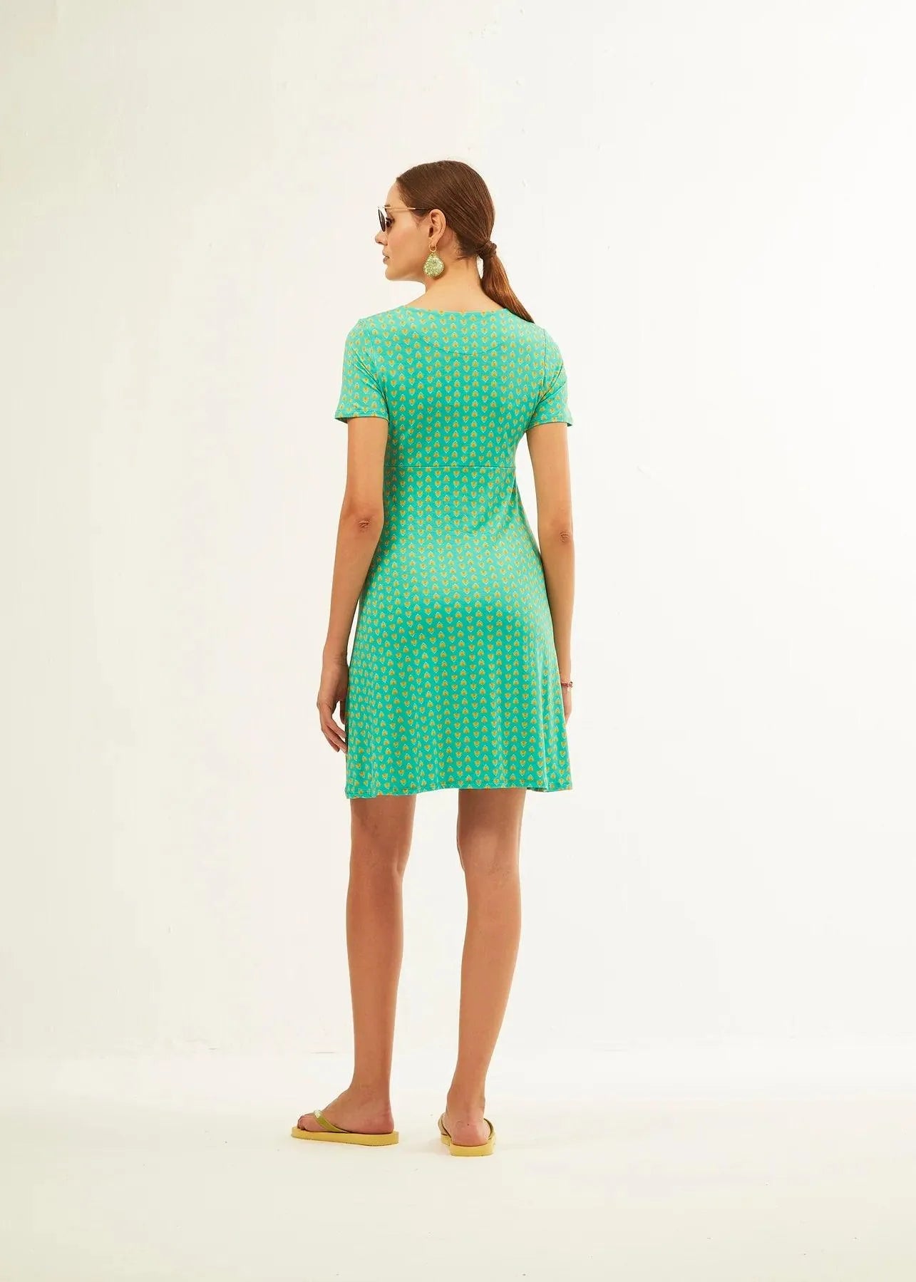 Vestido Xantik Nudo M/C Green Mustard Petals - ECRU