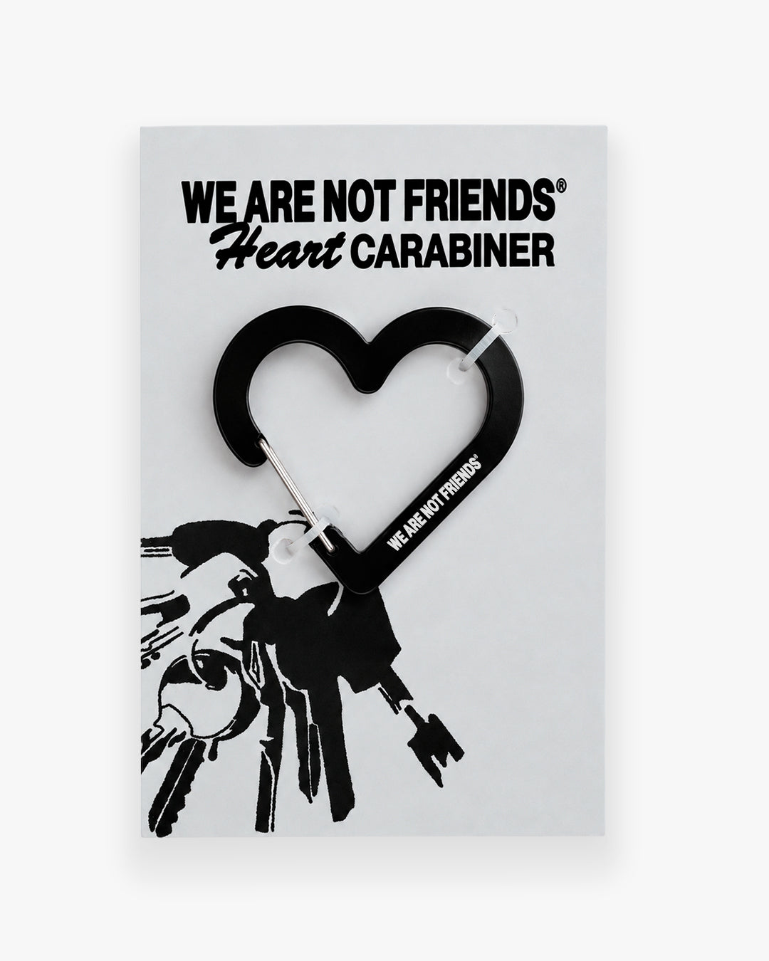 Llavero WE ARE NOT FRIENDS Heart Carabiner Negro, presentación del accesorio